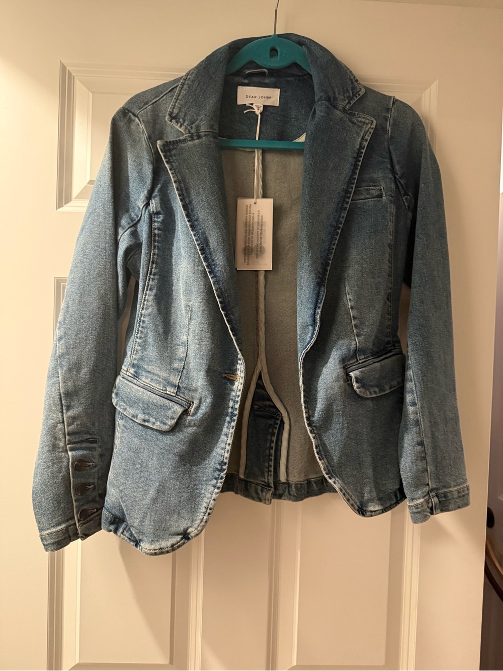 Dear John Light Blue Denim Blazer Jacket with Notch Lapel